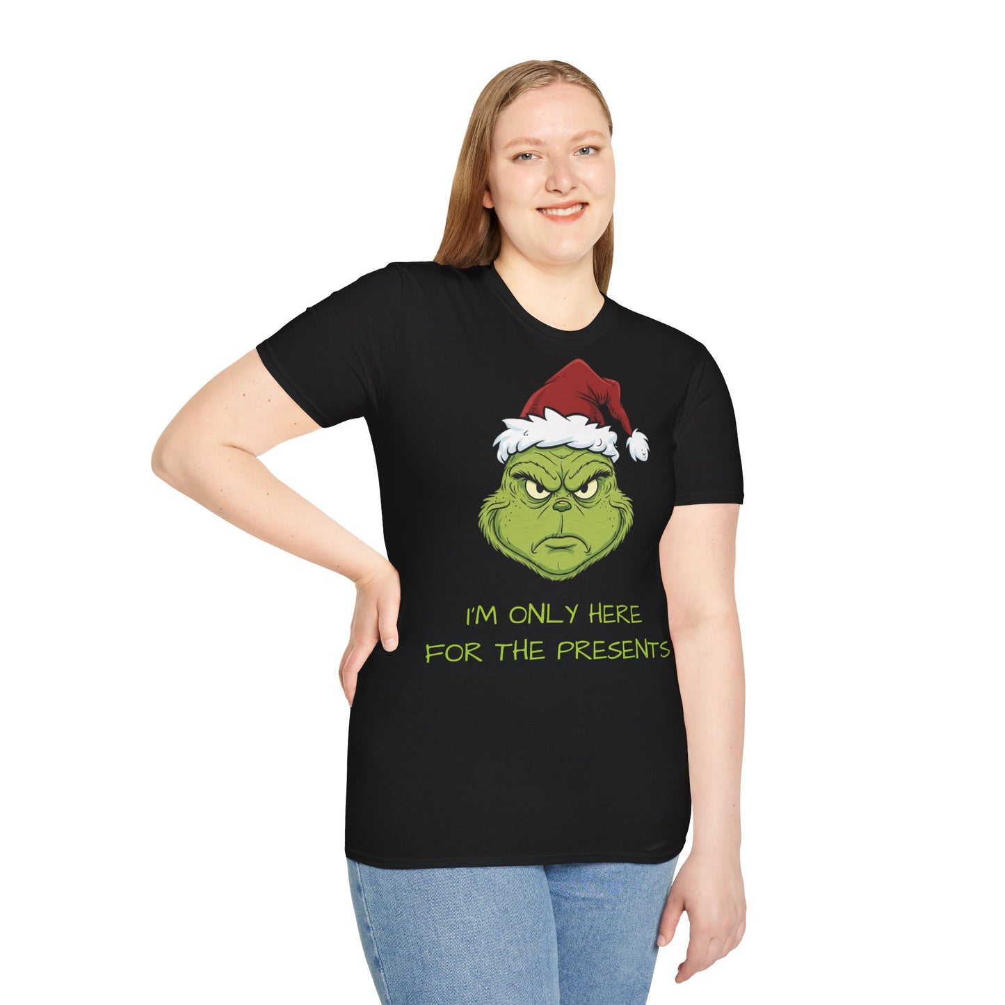 Grumpy Grinch Christmas T-Shirt — “I’m Only Here For The Presents”