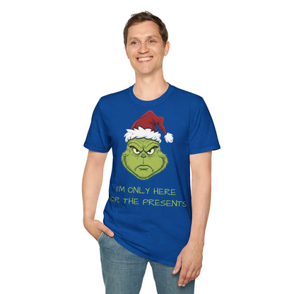 Grumpy Grinch Christmas T-Shirt — “I’m Only Here For The Presents”