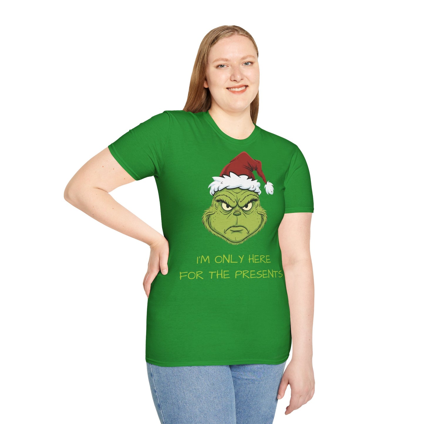 Grumpy Grinch Christmas T-Shirt — “I’m Only Here For The Presents”