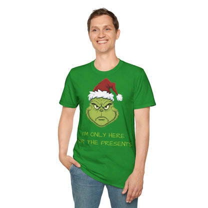 Grumpy Grinch Christmas T-Shirt — “I’m Only Here For The Presents”