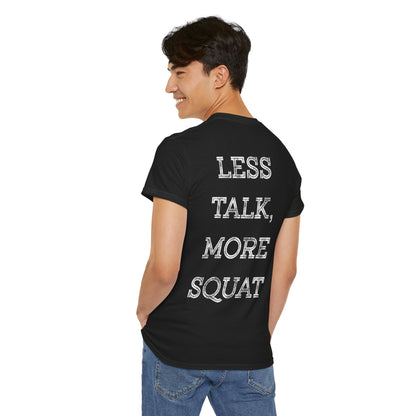 Unisex heavy Cotton Gym T-shirt - Motivational Design - Less Talk, More Squat